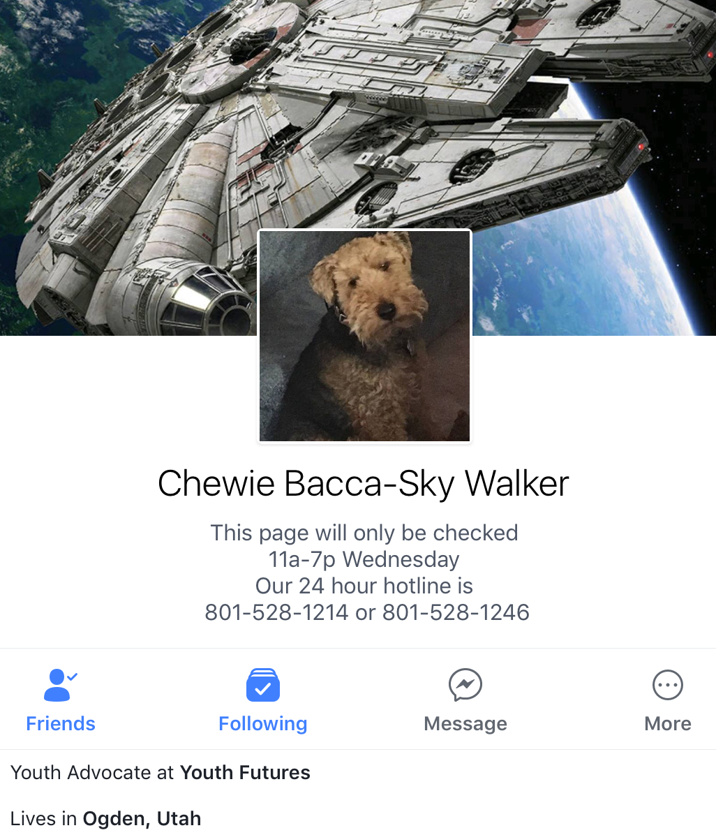 Watch for daily Facebook Posts from Chewie Bacca-Sky Walker